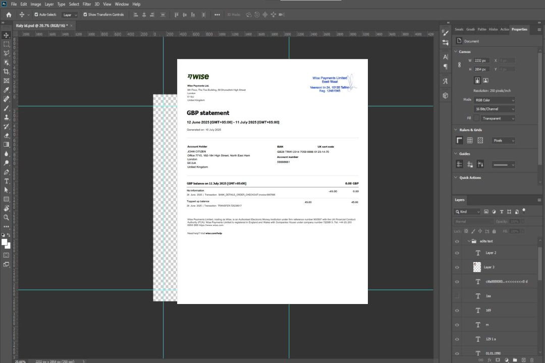 Modèle Word et PDF de relevé de compte UK Wise Payments template Modèle Word et PDF de relevé de compte UK Wise Payments template